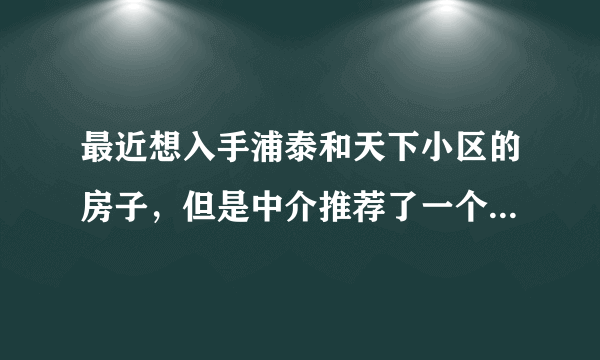 最近想入手浦泰和天下小区的房子，但是中介推荐了一个边户，浦泰和天下小区噪音大吗？可以入手吗？