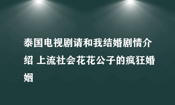 泰国电视剧请和我结婚剧情介绍 上流社会花花公子的疯狂婚姻