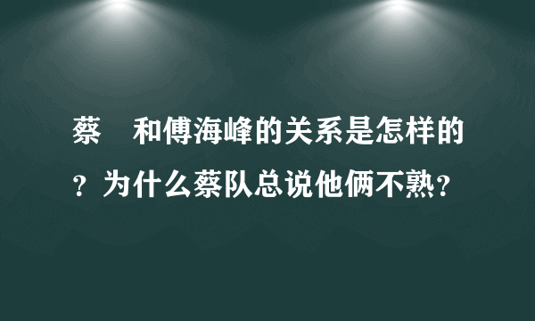 蔡赟和傅海峰的关系是怎样的？为什么蔡队总说他俩不熟？