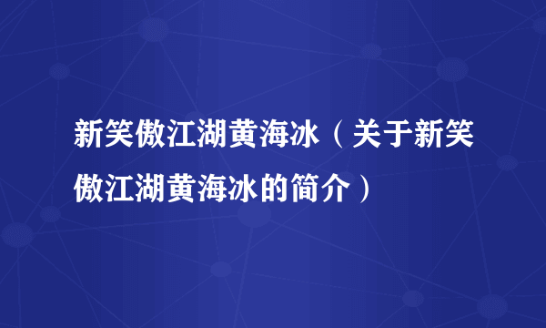 新笑傲江湖黄海冰（关于新笑傲江湖黄海冰的简介）