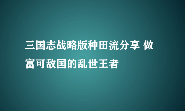 三国志战略版种田流分享 做富可敌国的乱世王者