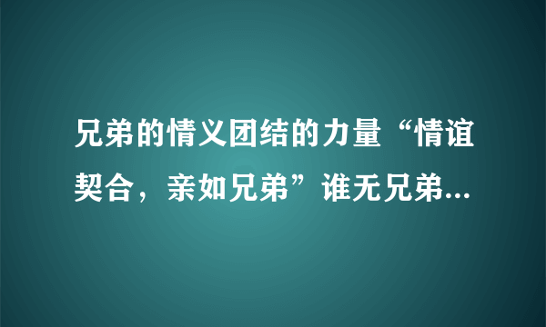 兄弟的情义团结的力量“情谊契合，亲如兄弟”谁无兄弟，如足如手。