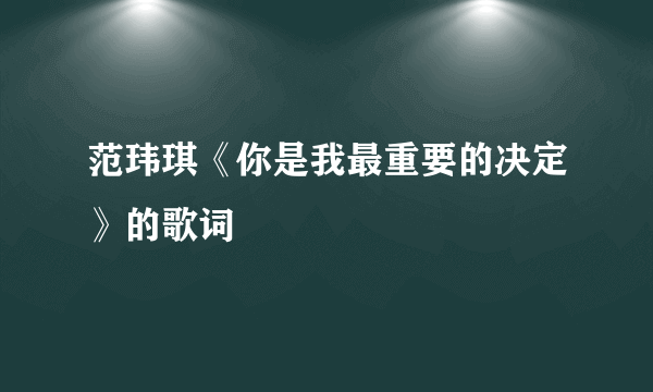 范玮琪《你是我最重要的决定》的歌词