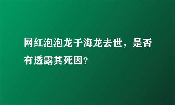 网红泡泡龙于海龙去世，是否有透露其死因？