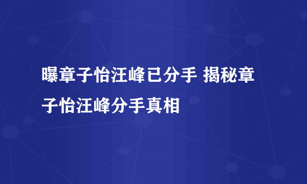 曝章子怡汪峰已分手 揭秘章子怡汪峰分手真相