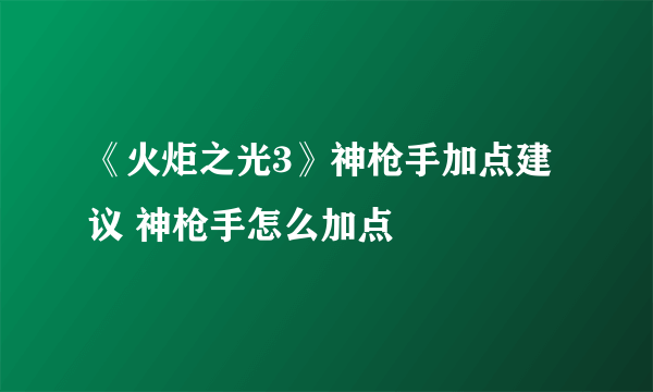 《火炬之光3》神枪手加点建议 神枪手怎么加点