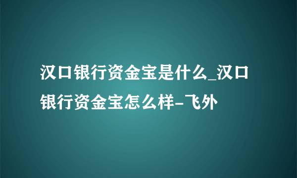 汉口银行资金宝是什么_汉口银行资金宝怎么样-飞外