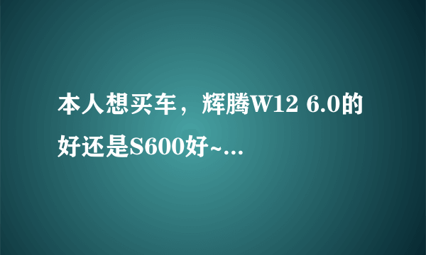 本人想买车，辉腾W12 6.0的好还是S600好~大家给点意见啊