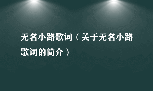 无名小路歌词（关于无名小路歌词的简介）