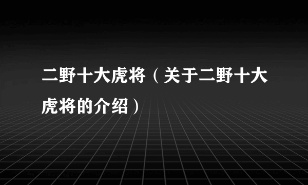 二野十大虎将（关于二野十大虎将的介绍）