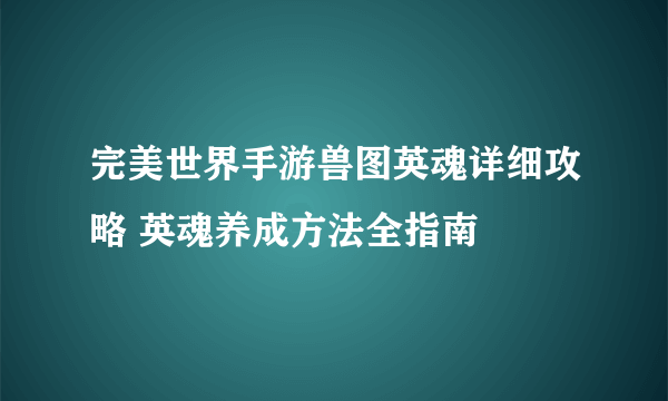 完美世界手游兽图英魂详细攻略 英魂养成方法全指南