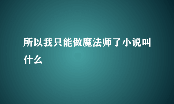 所以我只能做魔法师了小说叫什么