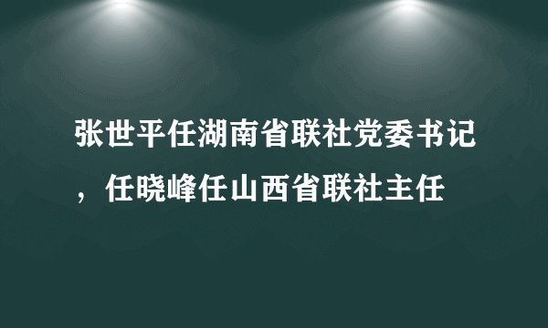 张世平任湖南省联社党委书记，任晓峰任山西省联社主任