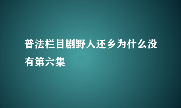 普法栏目剧野人还乡为什么没有第六集