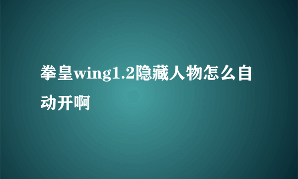 拳皇wing1.2隐藏人物怎么自动开啊