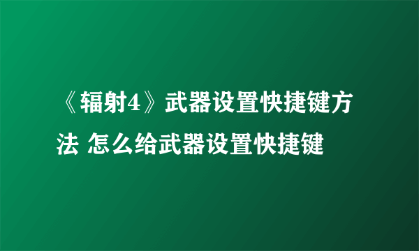 《辐射4》武器设置快捷键方法 怎么给武器设置快捷键