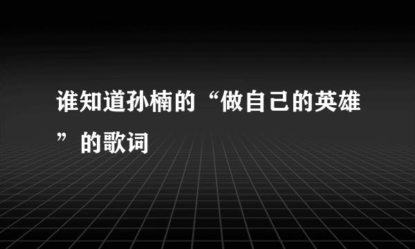 谁知道孙楠的“做自己的英雄”的歌词