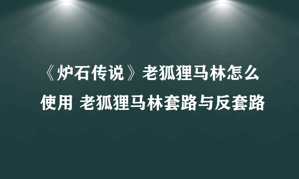 《炉石传说》老狐狸马林怎么使用 老狐狸马林套路与反套路