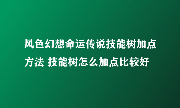 风色幻想命运传说技能树加点方法 技能树怎么加点比较好