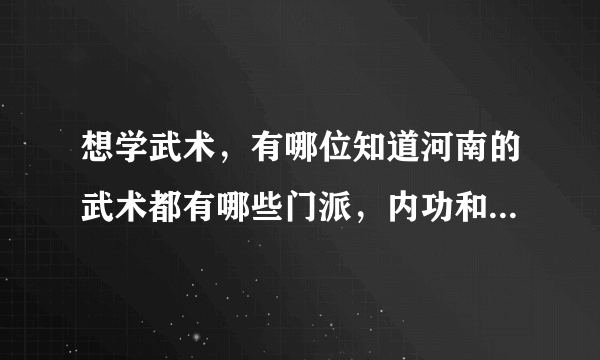 想学武术，有哪位知道河南的武术都有哪些门派，内功和格斗哪个厉害，