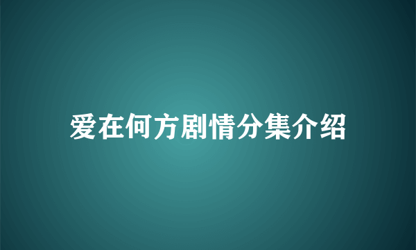 爱在何方剧情分集介绍