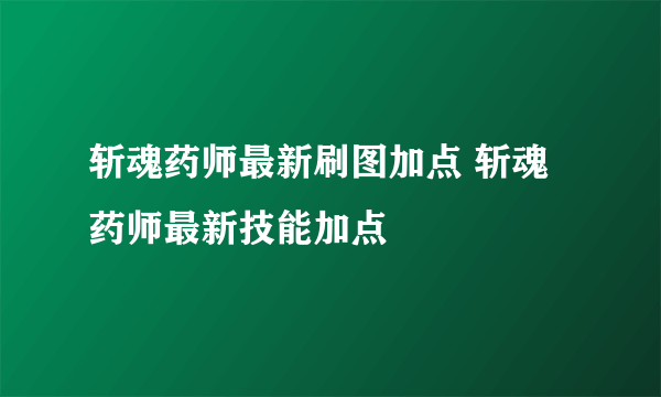 斩魂药师最新刷图加点 斩魂药师最新技能加点