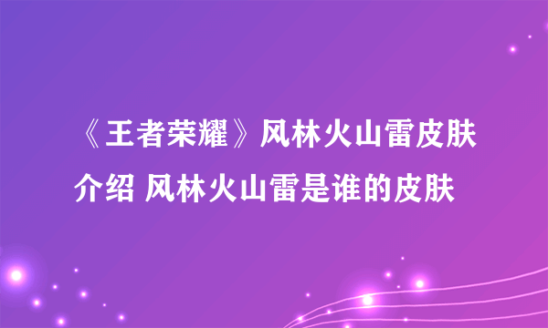 《王者荣耀》风林火山雷皮肤介绍 风林火山雷是谁的皮肤