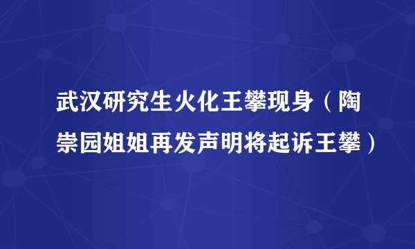 武汉研究生火化王攀现身（陶崇园姐姐再发声明将起诉王攀）