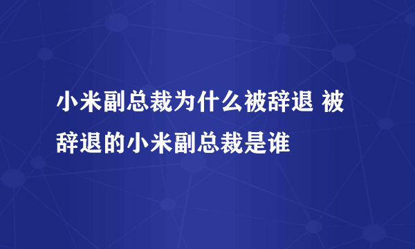 小米副总裁为什么被辞退 被辞退的小米副总裁是谁