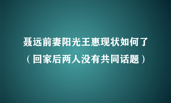 聂远前妻阳光王惠现状如何了（回家后两人没有共同话题）