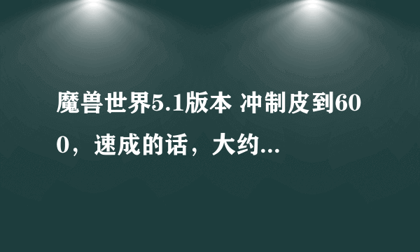 魔兽世界5.1版本 冲制皮到600，速成的话，大约花费需要多少金币？当前为高级。