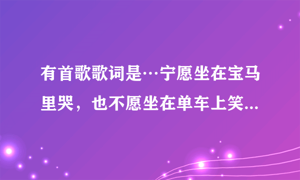 有首歌歌词是…宁愿坐在宝马里哭，也不愿坐在单车上笑。歌名是什么？