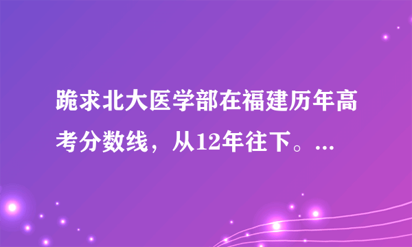 跪求北大医学部在福建历年高考分数线，从12年往下。包括最高最低平均和录取人数，大致最低省排名，追加分