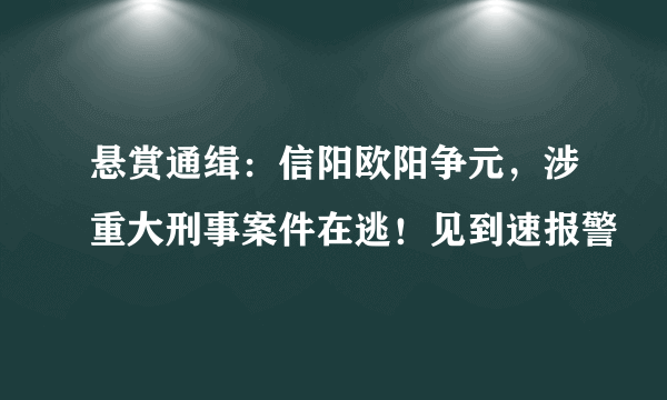 悬赏通缉：信阳欧阳争元，涉重大刑事案件在逃！见到速报警