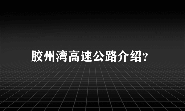 胶州湾高速公路介绍？