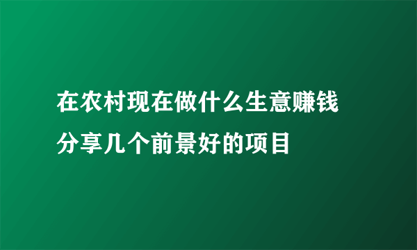 在农村现在做什么生意赚钱 分享几个前景好的项目