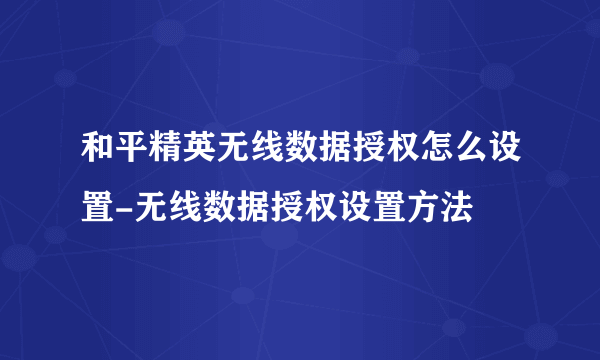 和平精英无线数据授权怎么设置-无线数据授权设置方法