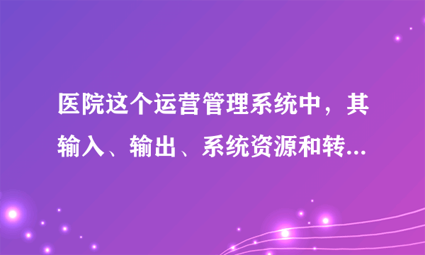 医院这个运营管理系统中，其输入、输出、系统资源和转换功能各是什么？