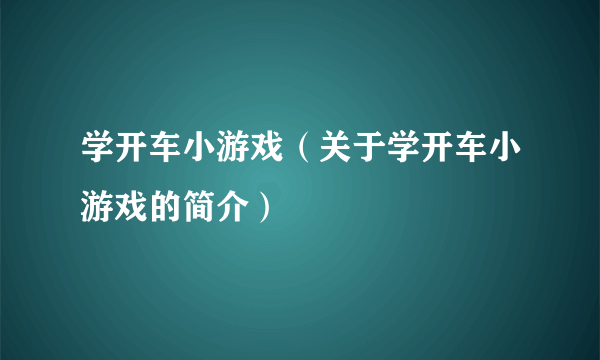 学开车小游戏（关于学开车小游戏的简介）