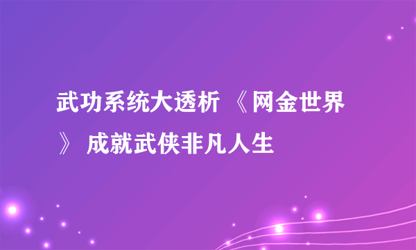 武功系统大透析 《网金世界》 成就武侠非凡人生