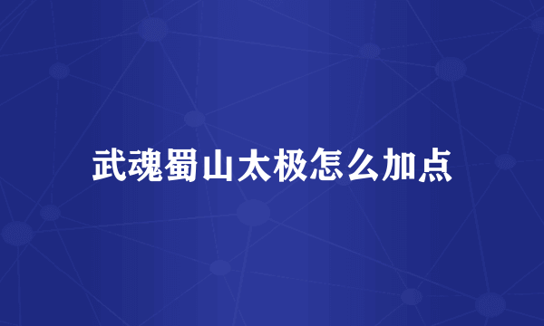 武魂蜀山太极怎么加点