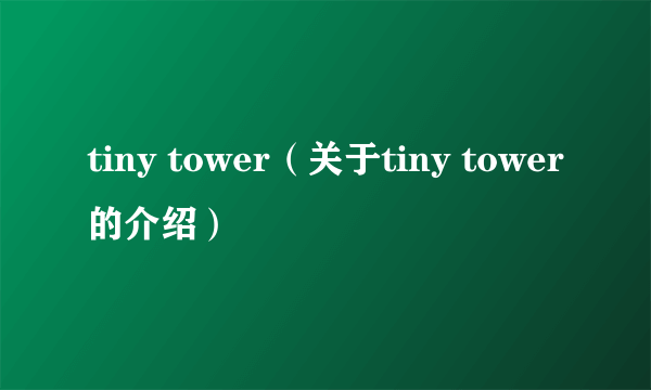 tiny tower（关于tiny tower的介绍）