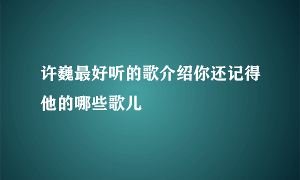 许巍最好听的歌介绍你还记得他的哪些歌儿