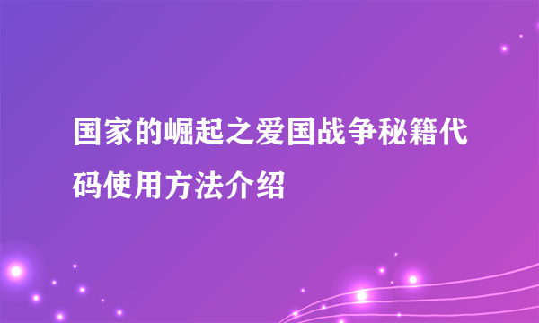 国家的崛起之爱国战争秘籍代码使用方法介绍