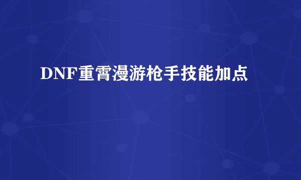 DNF重霄漫游枪手技能加点