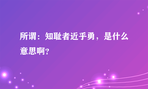 所谓：知耻者近乎勇，是什么意思啊？