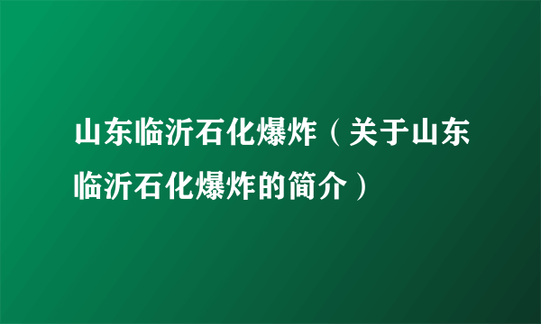 山东临沂石化爆炸（关于山东临沂石化爆炸的简介）