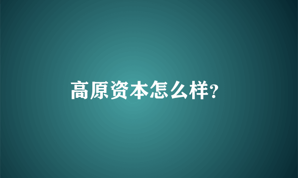 高原资本怎么样？