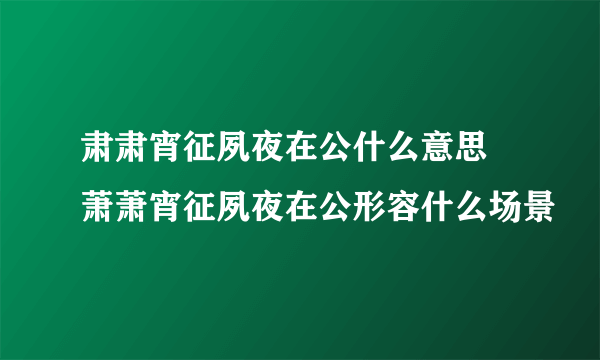 肃肃宵征夙夜在公什么意思 萧萧宵征夙夜在公形容什么场景