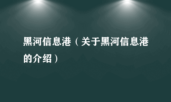 黑河信息港（关于黑河信息港的介绍）